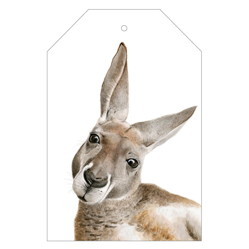 kangaroo australian animal gift tag with twine string on pink background