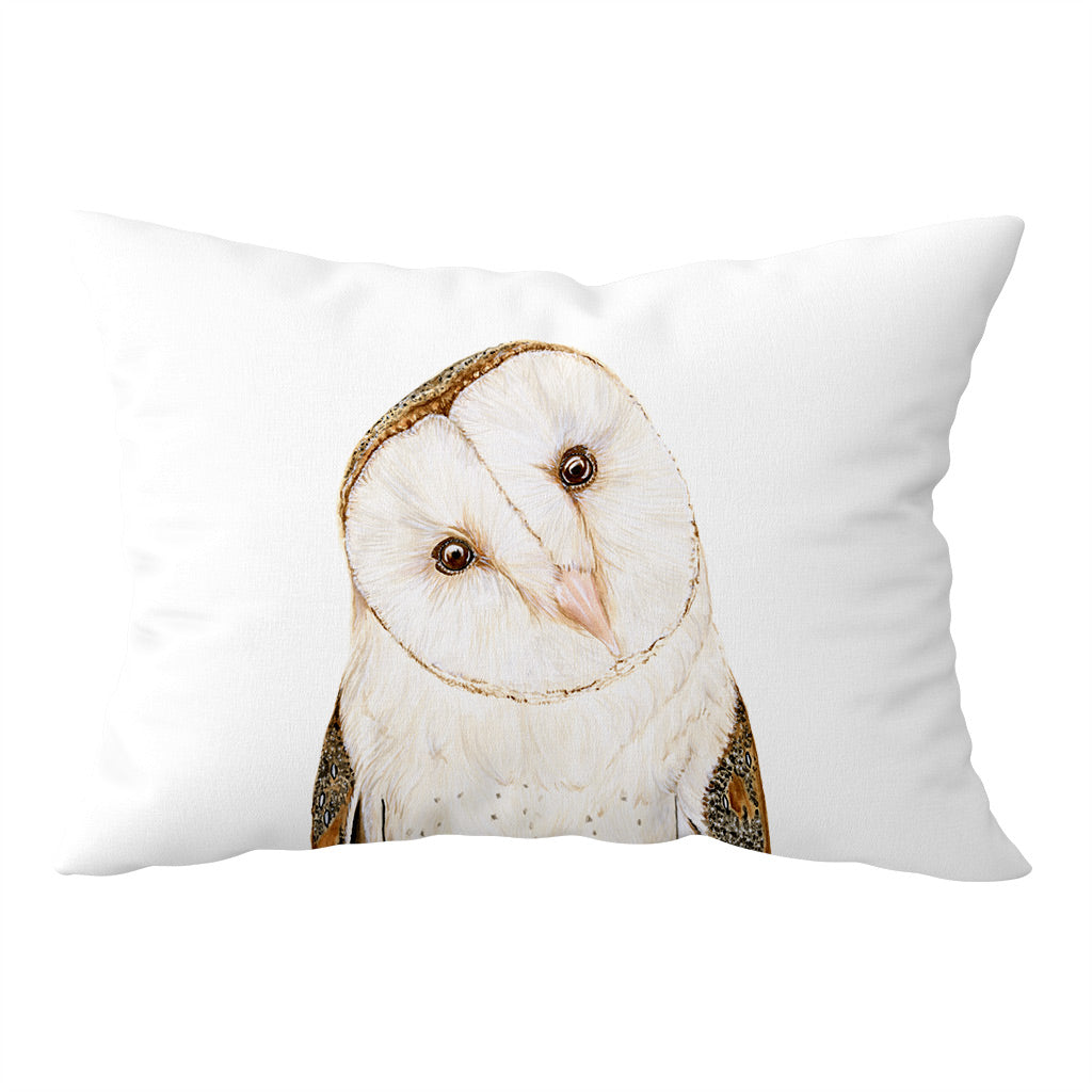 white cotton pillowcase with barn owl watercolour artwork