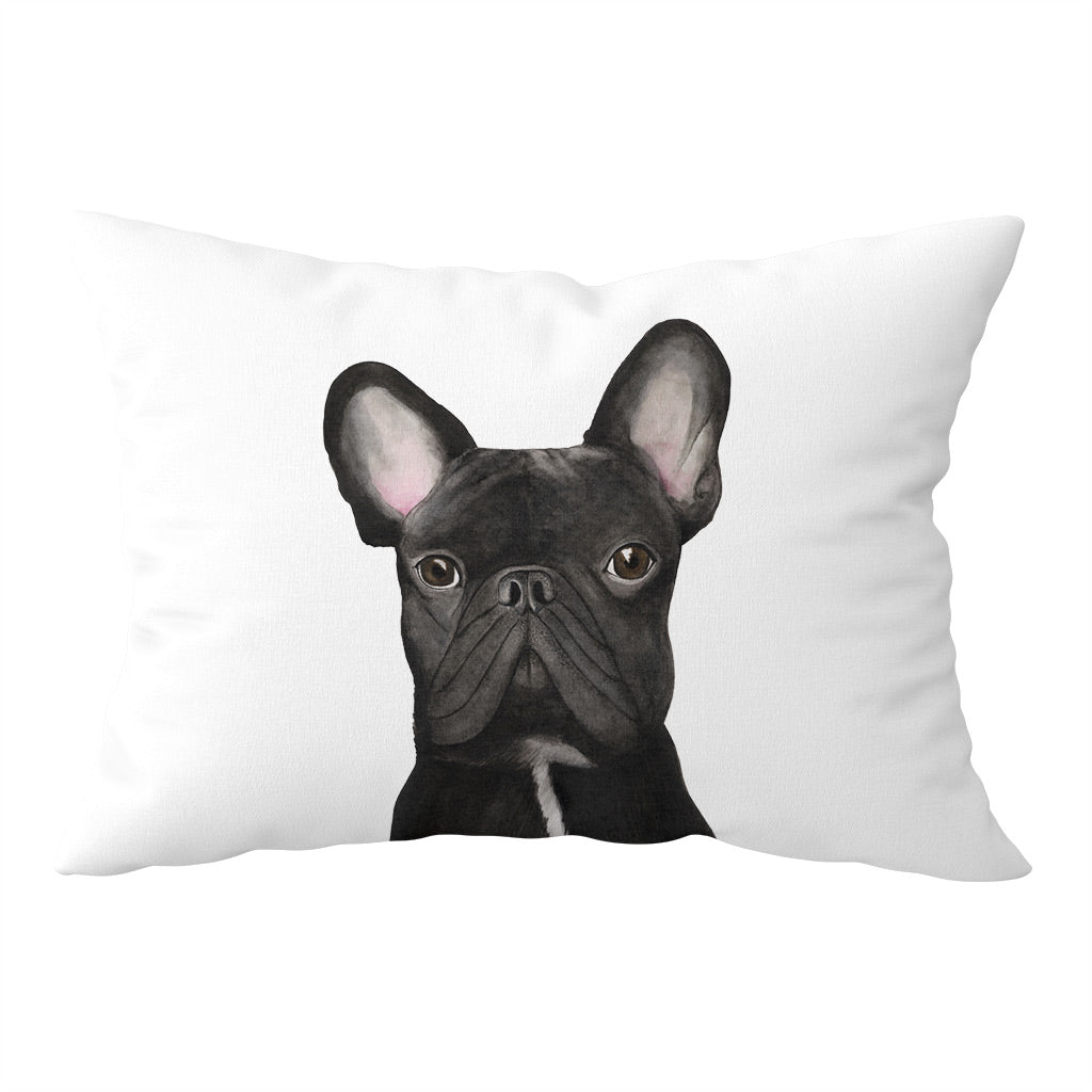 white cotton pillowcase with black french-bulldog watercolour artwork