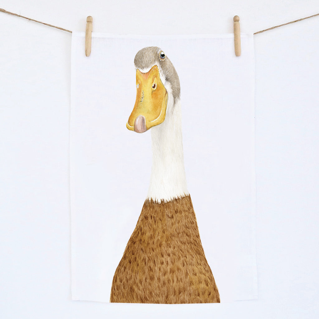 duck watercolour artwork linen tea towel