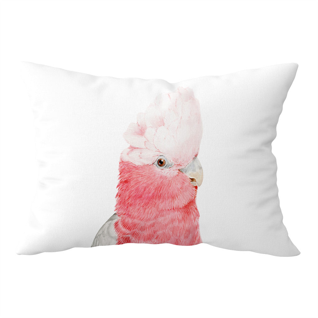 white cotton pillowcase with galah watercolour artwork