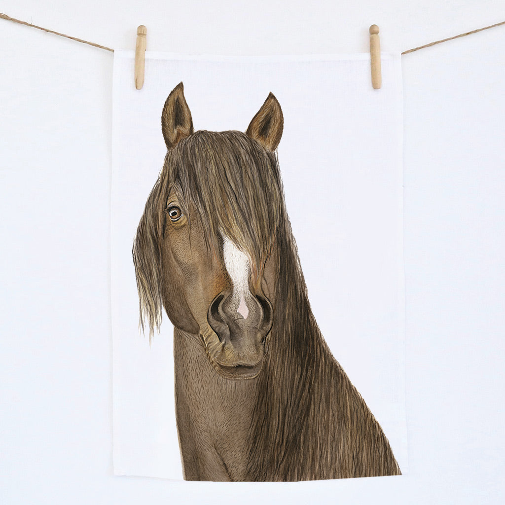 horse watercolour artwork linen tea towel