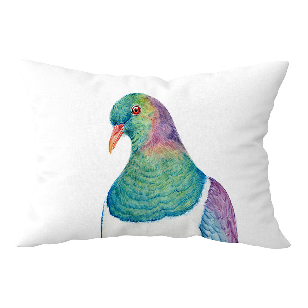white cotton pillowcase with kereru new zealand wood pigeon watercolour artwork