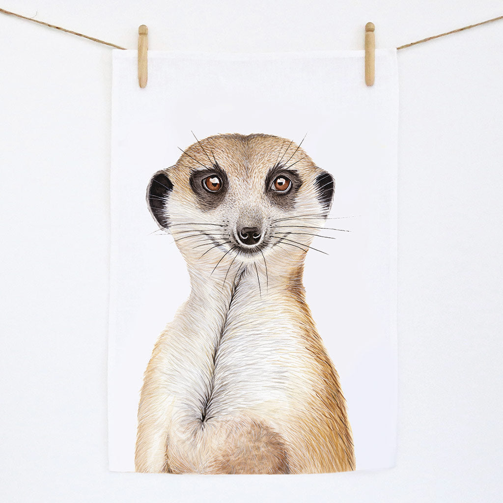 meerkat watercolour artwork linen tea towel