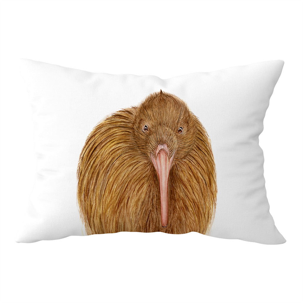 white cotton pillowcase with new zealand kiwi bird watercolour artwork