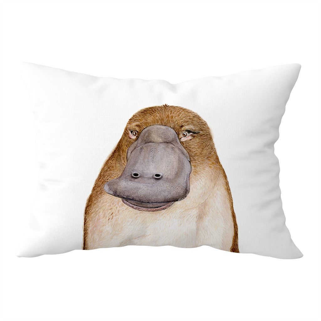 white cotton pillowcase with platypus watercolour artwork