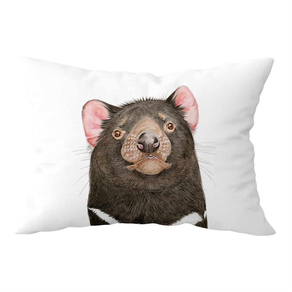 white cotton pillowcase with tasmanian devil watercolour artwork