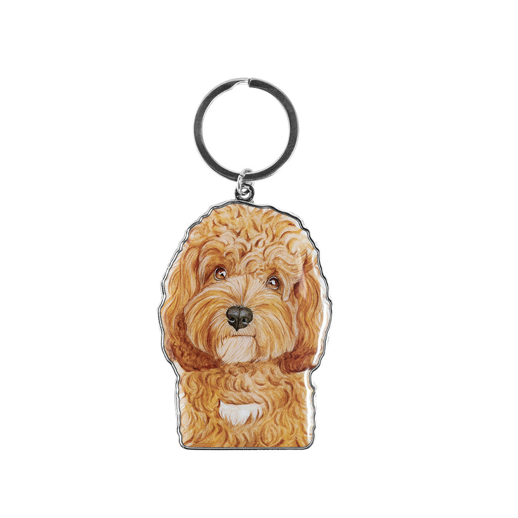 cavoodle dog watercolour artwork enamel keychain