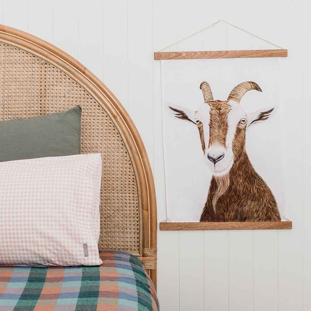 goat watercolour artwork linen tea towel