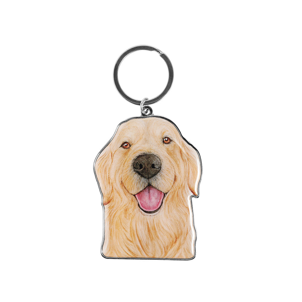 golden retriever dog watercolour artwork enamel keychain